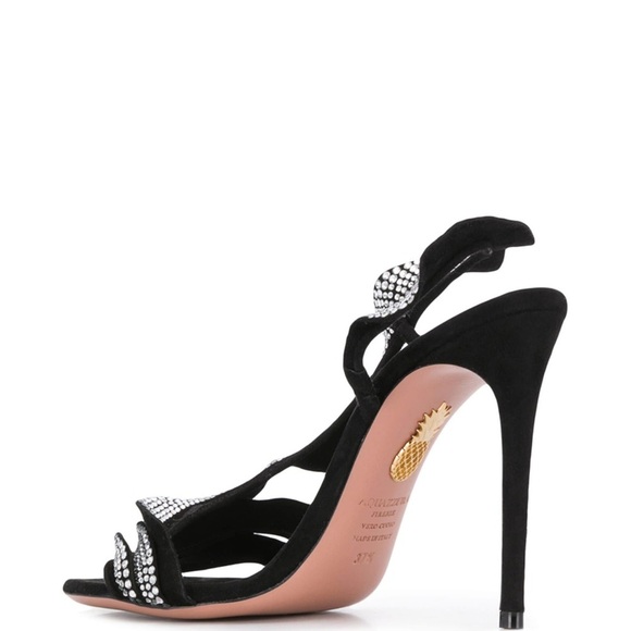 NWT Aquazzura Ruffle Black Suede Crystal Sandal Size 37.5/7.5 - Picture 7 of 11